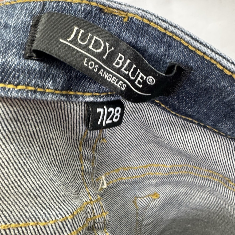Judy Blue Jeans Womens 7/28 Blue‎ Skinny Fit Distressed Raw Hem Stretch Denim - Picture 9 of 11